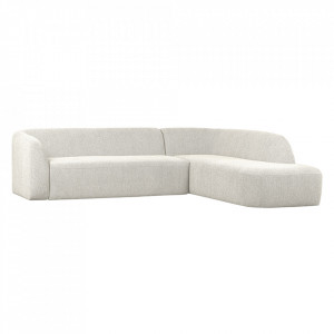 Canapea cu colt alb din poliester si lemn 225 cm Sloping Right BePureHome