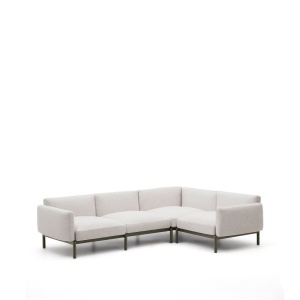 Canapea cu colt alba/verde din textil pentru 5 persoane Sorells Right Kave Home