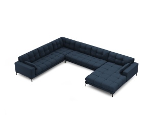 Canapea cu colt albastra/neagra din textil pentru 7 persoane Mamaia U Left Micadoni