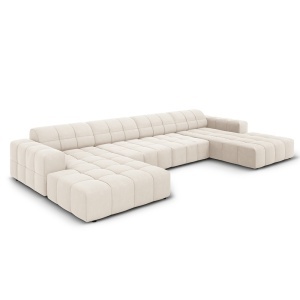 Canapea cu colt bej deschis din catifea pentru 6 persoane Jennifer Panoramic Micadoni