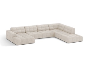 Canapea cu colt bej deschis din textil pentru 7 persoane Jennifer Panoramic Chenille Right Micadoni