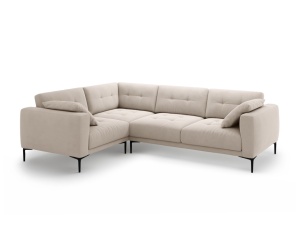 Canapea cu colt bej din catifea pentru 4 persoane Bemy Left Velvet Micadoni