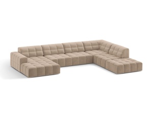Canapea cu colt bej din catifea pentru 7 persoane Jennifer Panoramic Chenille Right Micadoni