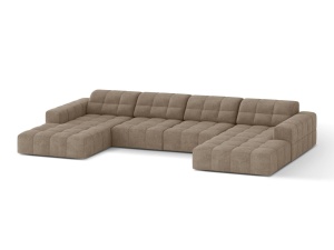 Canapea cu colt bej inchis din textil pentru 6 persoane Jennifer Panoramic Chenille Micadoni