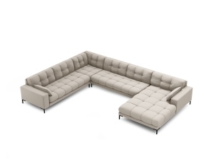 Canapea cu colt bej/neagra din textil pentru 7 persoane Mamaia U Left Micadoni