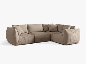 Canapea cu colt bej nisipiu din textil pentru 4 persoane Chris Alfa Right Micadoni