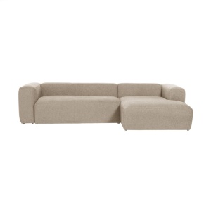 Canapea cu colt crem din textil pentru 3 persoane Blok Right S Kave Home