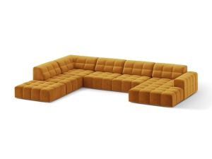 Canapea cu colt galbena din catifea pentru 7 persoane Jennifer Panoramic Chenille Left Micadoni