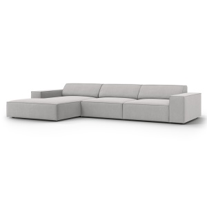 Canapea cu colt gri deschis din textil pentru 4 persoane Jodie Left Micadoni