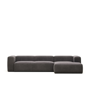 Canapea cu colt gri din catifea pentru 4 persoane Blok FR Right Kave Home