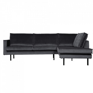 Canapea cu colt gri inchis din catifea 266 cm Rodeo Right BePureHome