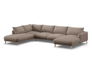 Canapea cu colt maro cappuccino din textil pentru 6 persoane Naomi Left Micadoni