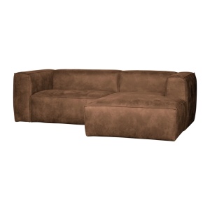 Canapea cu colt maro coniac din piele ecologica 254 cm Bean Right Woood