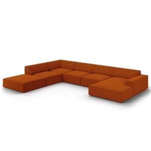 Canapea cu colt maro teracota din textil pentru 7 persoane Jodie Megan Round Left Micadoni