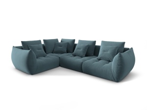 Canapea cu colt modulara albastra din catifea pentru 3 persoane Bloom Left Micadoni