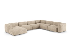 Canapea cu colt modulara bej deschis din catifea pentru 6 persoane Martina Right XL Micadoni