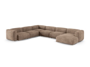 Canapea cu colt modulara bej inchis din catifea pentru 6 persoane Martina Left XL Micadoni