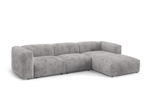 Canapea cu colt modulara gri deschis din textil pentru 3 persoane Martina Corduroy Right Micadoni