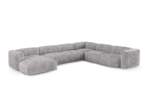 Canapea cu colt modulara gri deschis din textil pentru 6 persoane Martina Corduroy Right XL Micadoni