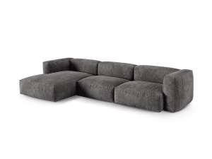 Canapea cu colt modulara gri din catifea pentru 3 persoane Martina XL Left Micadoni