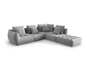 Canapea cu colt modulara gri din catifea pentru 4 persoane Bloom Right Micadoni