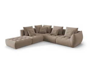 Canapea cu colt modulara maro deschis din catifea pentru 4 persoane Bloom Left Micadoni