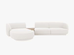 Canapea cu colt modulara si masa de cafea alba din textil pentru 3 persoane Miley Boucle Left Micadoni