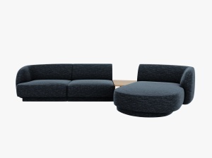 Canapea cu colt modulara si masa de cafea albastru royal din textil pentru 3 persoane Miley Chenille Right Micadoni