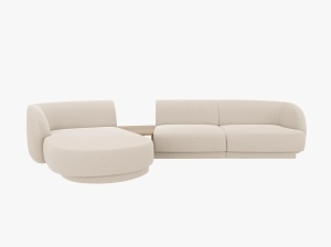 Canapea cu colt modulara si masa de cafea bej din textil pentru 3 persoane Miley Boucle Left Micadoni