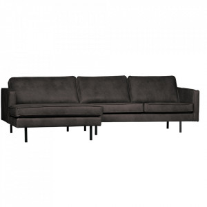Canapea cu colt neagra din piele 300 cm Rodeo Left Woood