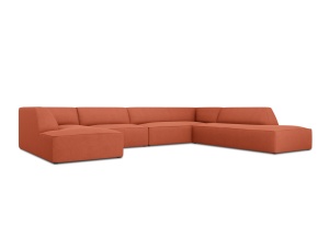 Canapea cu colt rosu corai din textil pentru 7 persoane Ruby Right Micadoni