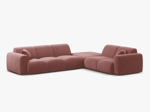 Canapea cu colt roz flamingo din catifea pentru 6 persoane Molino Casbla Right Micadoni