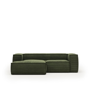 Canapea cu colt verde din catifea pentru 2 persoane Blok Corduroy FR Left Kave Home