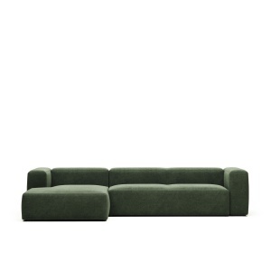 Canapea cu colt verde din textil pentru 4 persoane Blok Chenille FR Left Kave Home