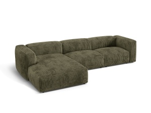 Canapea cu colt verde muschi din textil pentru 3 persoane Martina Corduroy Left Micadoni