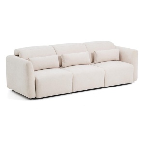 Canapea extensibila bej din textil pentru 3 persoane Lares 255 Chenille Kave Home