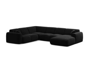 Canapea modulara cu colt neagra din catifea pentru 6 persoane Molino Panoramic Left Micadoni