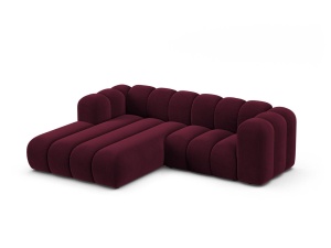 Canapea modulara cu colt rosu burgund din catifea pentru 3 persoane Lupine Left Micadoni