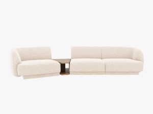 Canapea modulara cu masa de cafea bej deschis din textil pentru 3 persoane Miley Chenille Left Micadoni