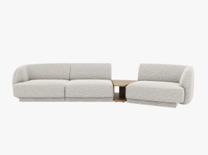 Canapea modulara cu masa de cafea gri deschis din textil pentru 3 persoane Miley Chenille Right Micadoni