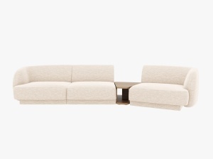 Canapea modulara cu masa de cafea ivorie din textil pentru 3 persoane Miley Chenille Right Micadoni