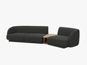 Canapea modulara cu masa de cafea neagra din textil pentru 3 persoane Miley Boucle Right Micadoni