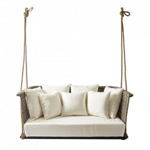 Canapea suspendata maro din ratan si fier 190 cm Carlos Riviera Maison