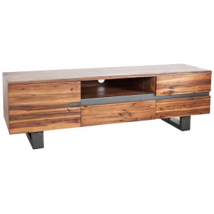 Comoda TV maro/neagra din lemn de salcam si fier 160 cm Genesis Invicta Interior