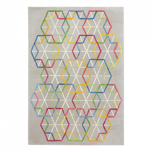 Covor multicolor din viscoza si lana Hexagon Ligne Pure (diverse dimensiuni)