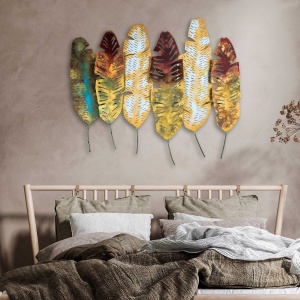 Decoratiune de perete multicolora din metal 88x107 cm Leaves v11 The Home Collection