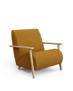 Fotoliu galben mustar/maro deschis din textil Meghan Boucle Kave Home