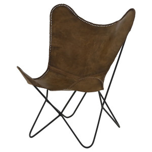 Fotoliu tip fluture maro Butterfly din piele si fier Flaut Brown Zago
