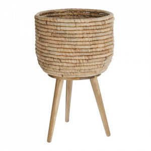 Ghiveci cu suport maro din fibre naturale si lemn 34 cm Colomba Kave Home