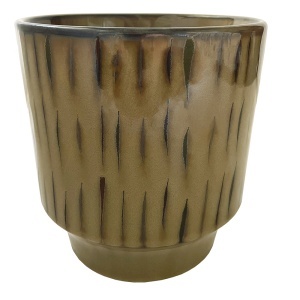 Ghiveci galben mustar/maro din ceramica 17 cm Striped Madam Stoltz